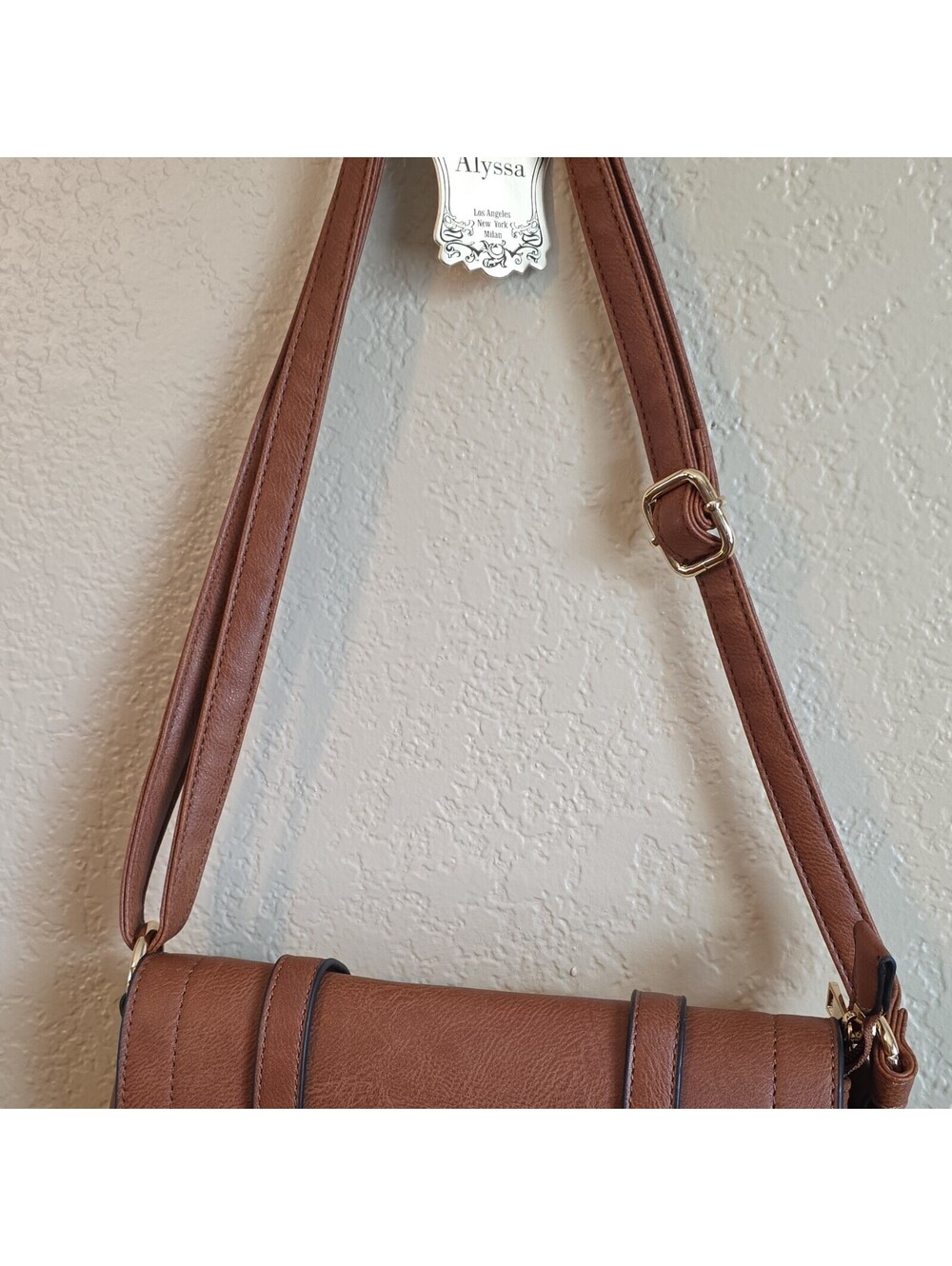 Alyssa Floral Crossbody Bag Small Brown Zip Closure, Inner Pockets, Gold, boho